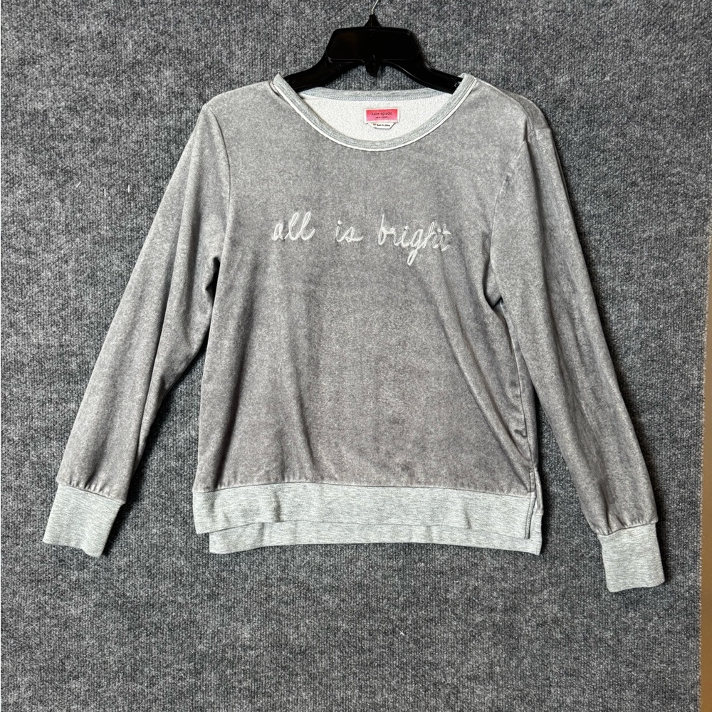 Kate Spade ♠️ Grey Velour Crewneck - All Is Bright - Size Extra Small (XS)